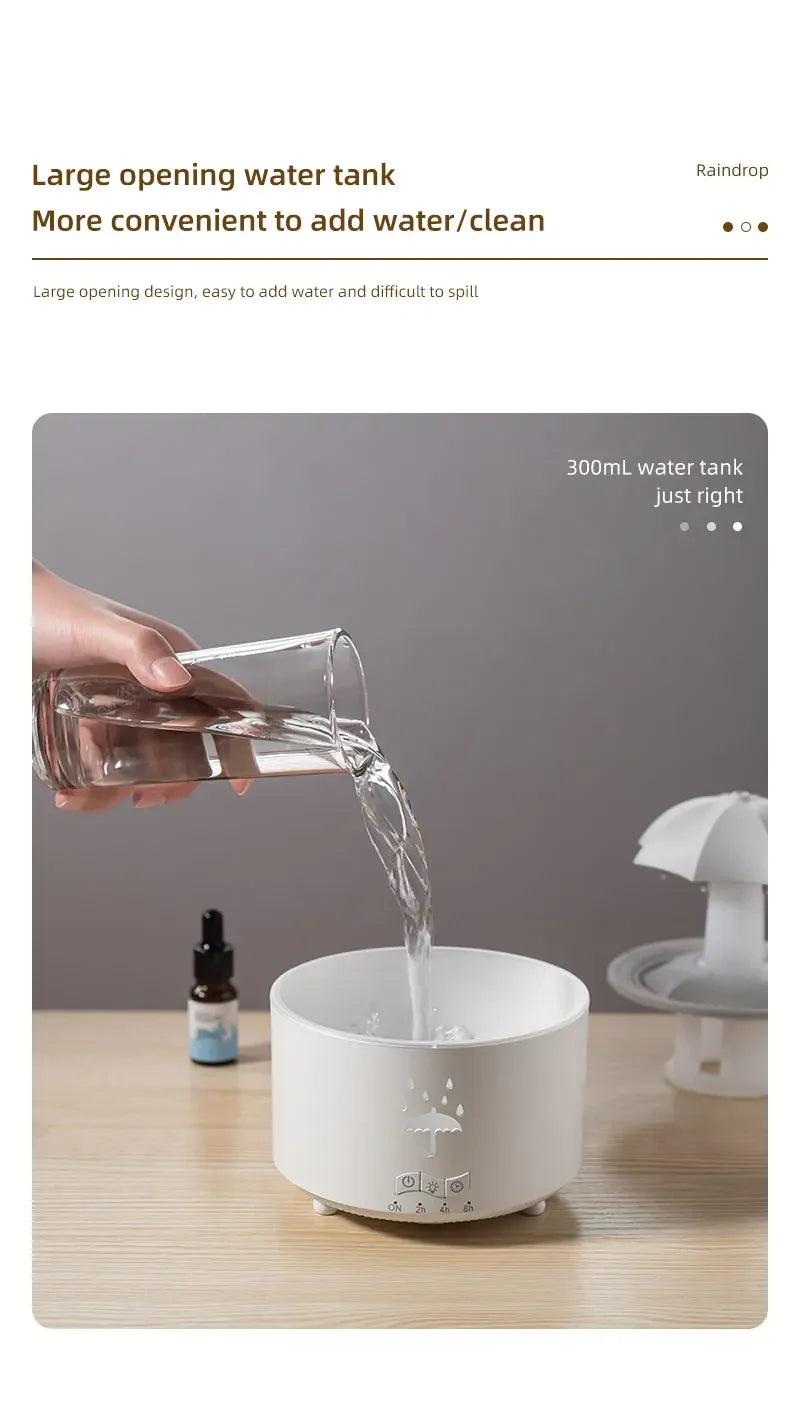 Rainbow Raindrop Aromatherapy Machine Rotating Water Drop Humidifier 7-Color Lamp Creative Umbrella Essential Oil Diffuser - TechSmartX