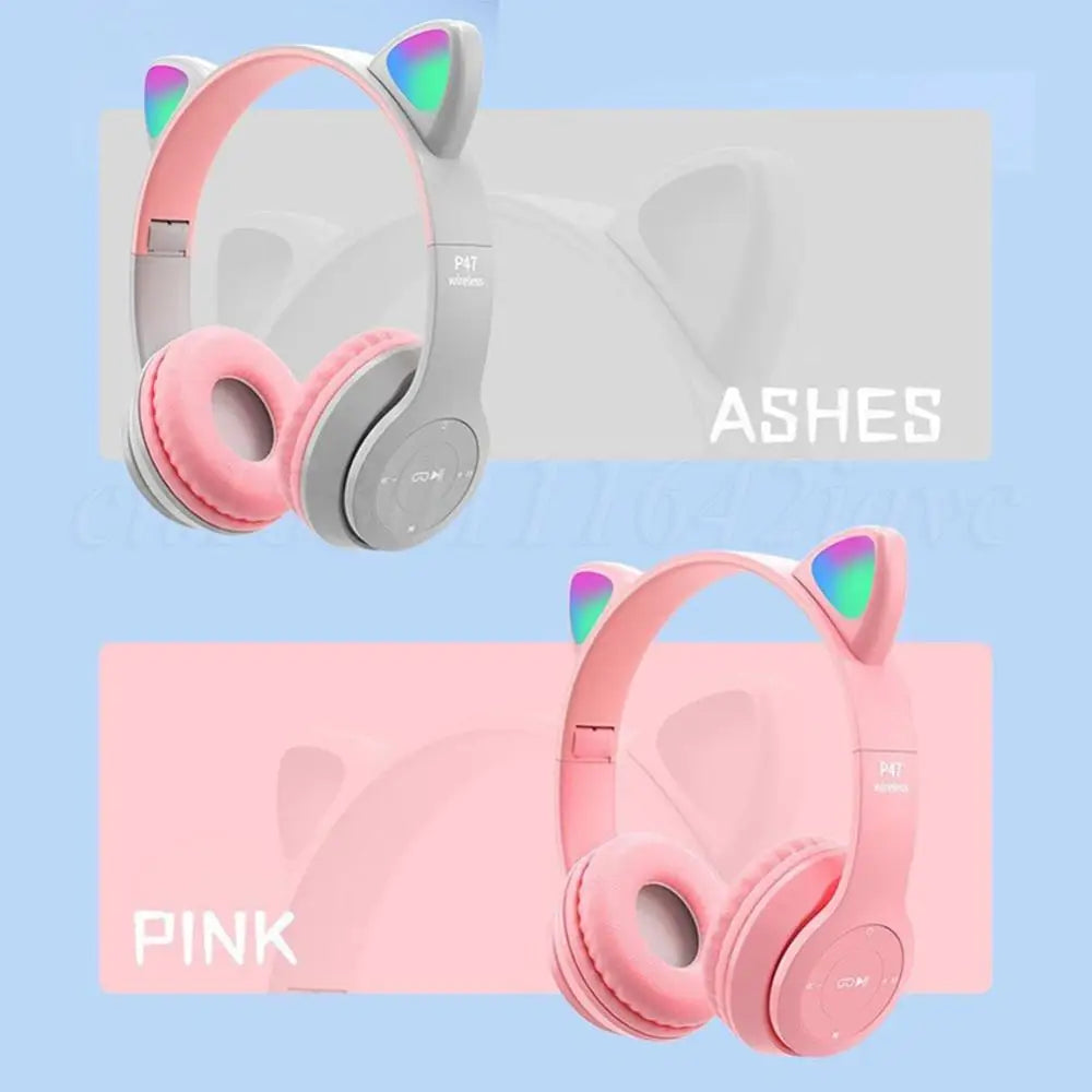 Wireless Headphones Cat Ear Gaming Headset Glow Light Bluetooth-Compatible Helmets Cute Over-Ear Headsets for Kids and Adult - TechSmartX