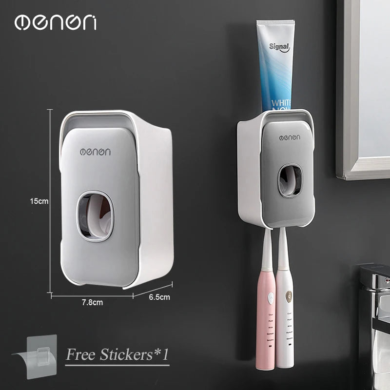 MENGNI Automatic Toothpaste Dispenser Wall-Mounted Bathroom Toothpaste Squeezer Punch-Free Toothbrush Holder Rack Bathroom Acces - TechSmartX