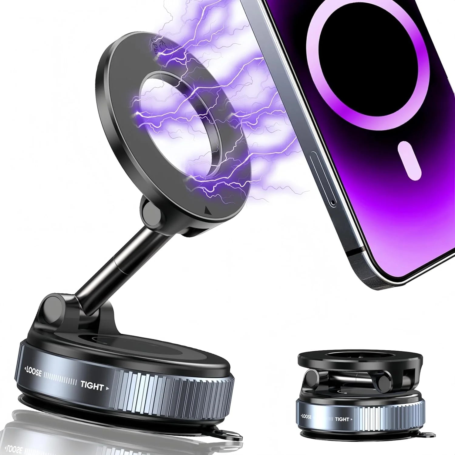 Vacuum magnetic phone holder, Magsafe suction cup phone holder, 360 ° adjustable magnetic phone holder, pocket sized foldable - TechSmartX