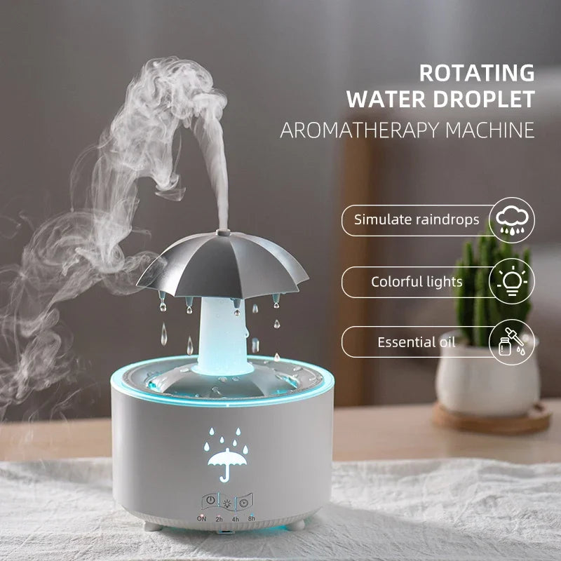 Rainbow Raindrop Aromatherapy Machine Rotating Water Drop Humidifier 7-Color Lamp Creative Umbrella Essential Oil Diffuser - TechSmartX