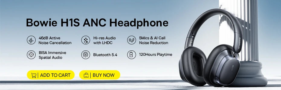 Baseus Bowie D05 Wireless Headphone 3D Spatial Audio Earphone Bluetooth 5.3 Headset 40mm Driver Foldable Over Ear Headphone 70H - TechSmartX