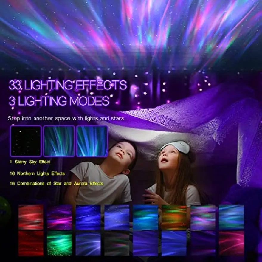 Galaxy Aurora Projector with 33 Light Effects, Bluetooth Speaker, White Noise for Bedroom Decor and Relaxation - TechSmartX