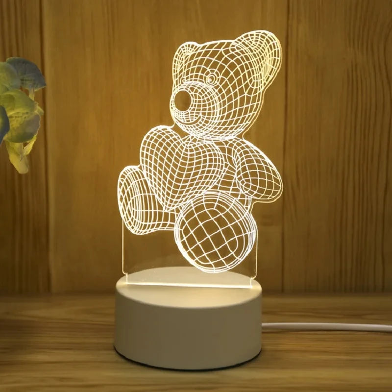 3D Acrylic Bear Lamp USB LED Night Light for Bedroom Home Christmas Xmas Decorations Birthday Wedding Gifts Creative Bear Design - TechSmartX
