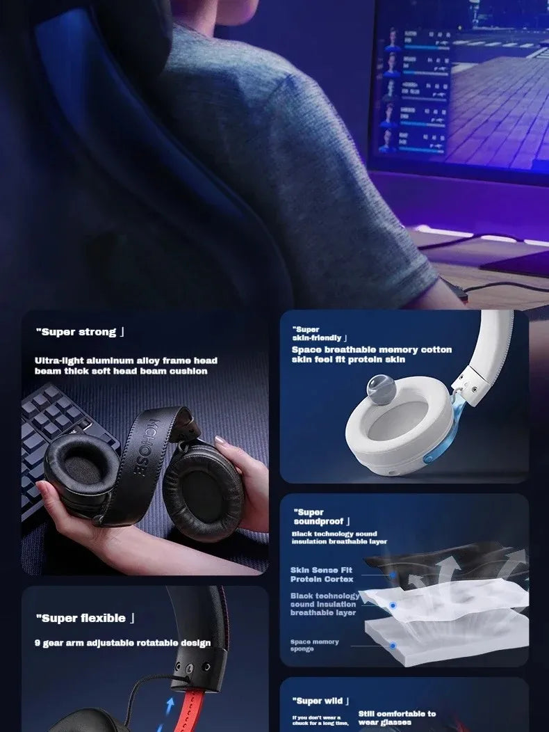 Original MCHOSE V9 PRO Music Esports Gaming Headphones 3-mode Wireless Noise Reduction Mic Customized Head-mounted - TechSmartX