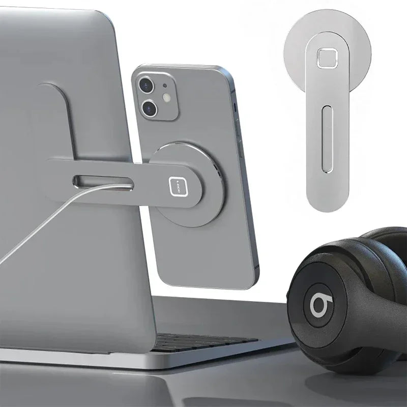 2025 Magnetic Laptop Phone Holder Computer Monitor Side Cell Phone Slim& Foldable For iPhone 14 13 12 Series Case and All Phone