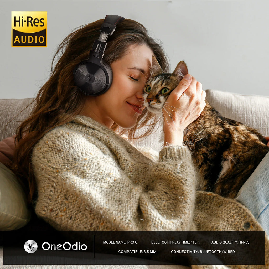 Oneodio Bluetooth Wireless Headphones With Microphone 110Hr Hi-Res Over Ear Bluetooth 5.2 Headset Earphone For Phone PC Sports - TechSmartX