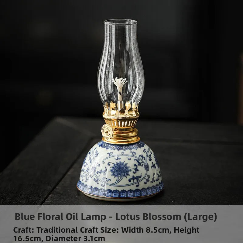 Blue And White Porcelain Oil Lamp Tibetan Butter Lamp Cam Tea Room Aosphere Lamp Retro Decorative Long Burning Lamp - TechSmartX