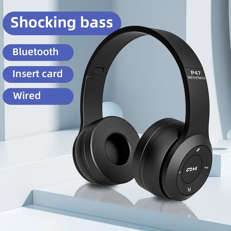 P47 Wireless Headphones Bluetooth 5.0 Earphones Foldable HIFI Stereo Bass for Music Gaming Kid Girl Earphone for Smartphone - TechSmartX
