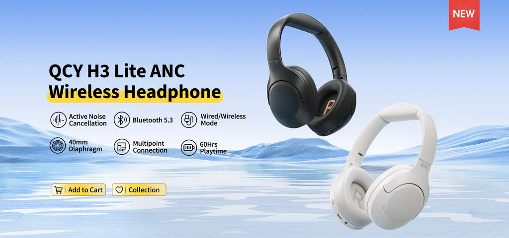 QCY H3 Lite ANC Wireless/Wired Headphones Bluetooth 5.3 Foldable Over Ear Headset HIFI Sound 60H Playtime Earphones Dual Connect - TechSmartX