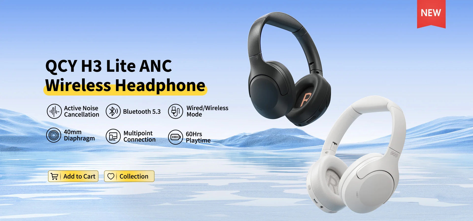 QCY H3 Lite ANC Wireless/Wired Headphones Bluetooth 5.3 Foldable Over Ear Headset HIFI Sound 60H Playtime Earphones Dual Connect - TechSmartX