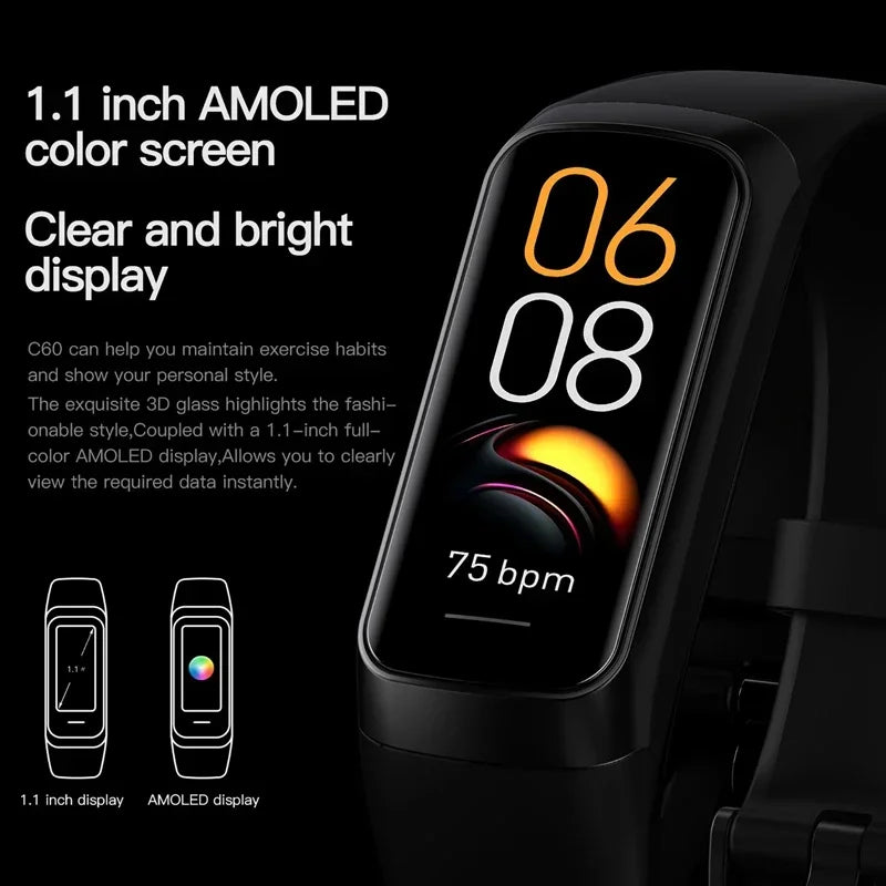Amoled Color Screen Smart Watch Men Smart Band Heart Rate Blood Oxygen Smartwartch Women Smart Bracelet Sports Fitness Tracker - TechSmartX