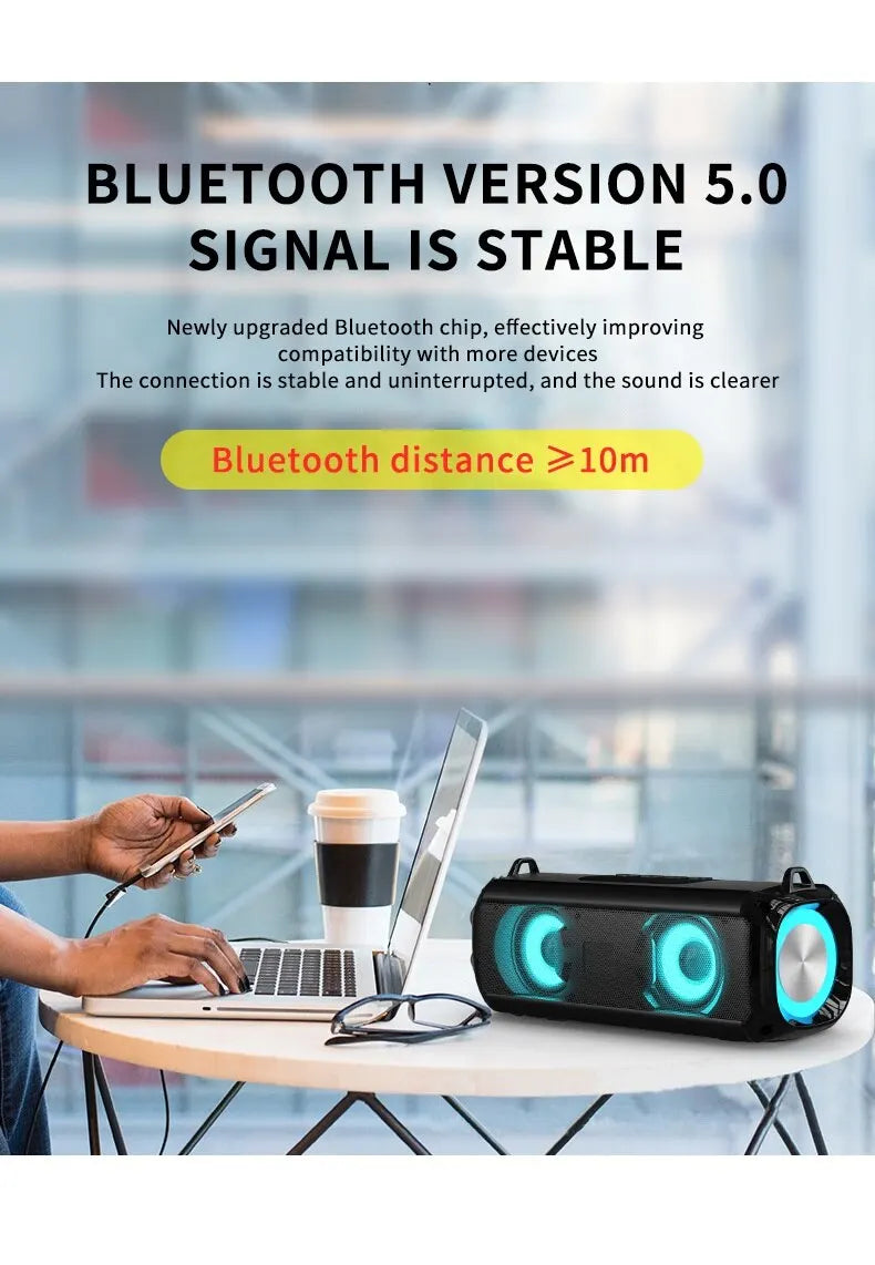 Popular Rockmia RGB LED Lights Speaker EBS-045 BT 5.0 Portable Wireless Bluetooth Music Player Micrphone Built TF Card Support - TechSmartX
