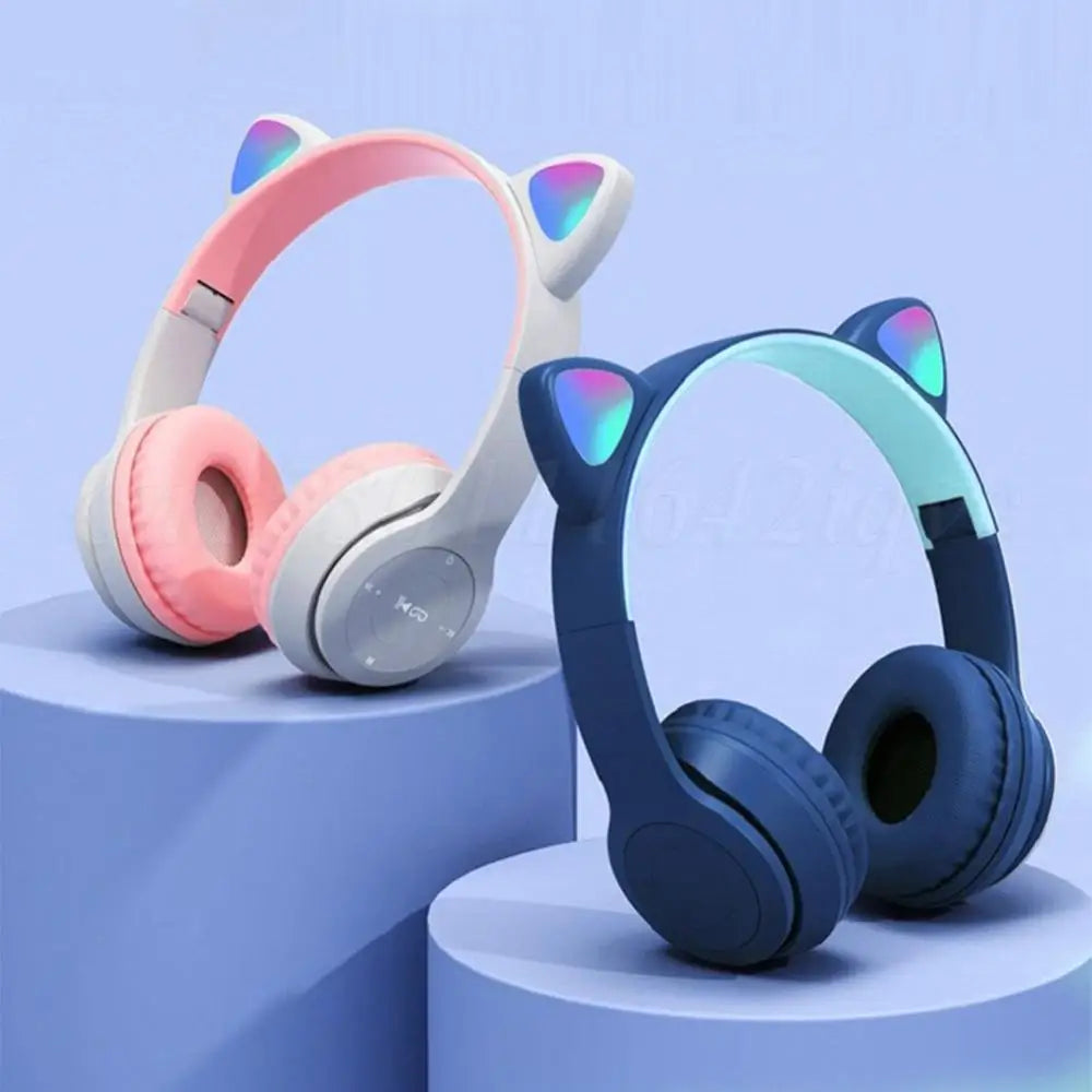 Wireless Headphones Cat Ear Gaming Headset Glow Light Bluetooth-Compatible Helmets Cute Over-Ear Headsets for Kids and Adult - TechSmartX