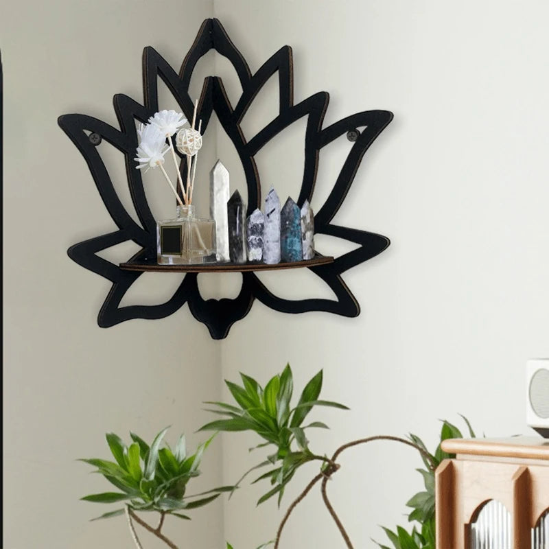 Wooden Lotus Hollow Decorative Rack Aromatherapy Organiser Essential Oil Candle Holder Wall Mounted Shelf Corner Shelf - TechSmartX