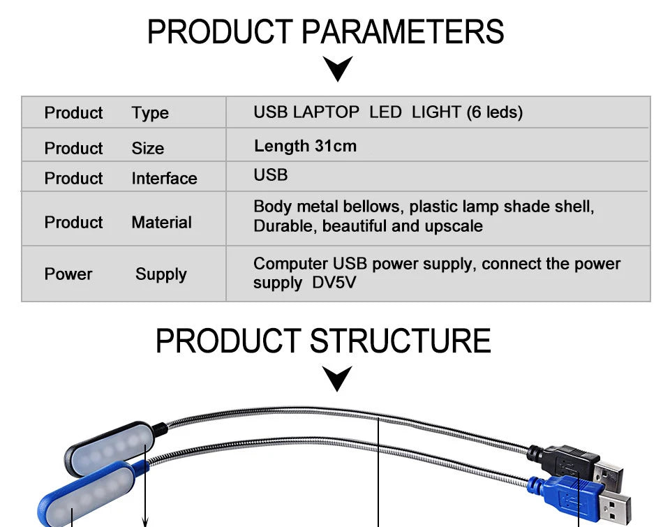 1PC Mini USB LED Light Book Light Flexible Reading Lamp Portable Night Light For Power Bank Laptop Notebook PC Computer - TechSmartX