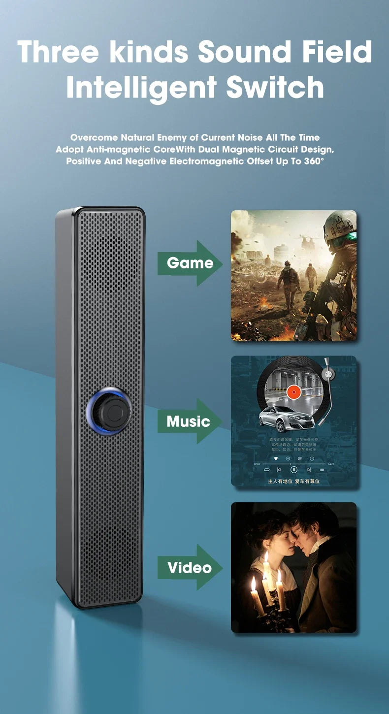 PC Soundbar Wired and  Bluetooth Speaker USB Powered Soundbar for TV Pc Laptop Gaming Home Theater Surround Audio System - TechSmartX