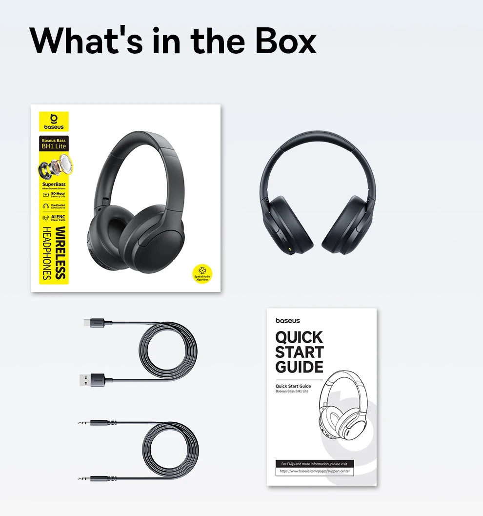 Baseus Wireless Headphones Bluetooth 5.3 HIFI Level Earphone 40mm Driver Foldable Over Ear Headsets 70H Playtime Spatial Audio - TechSmartX