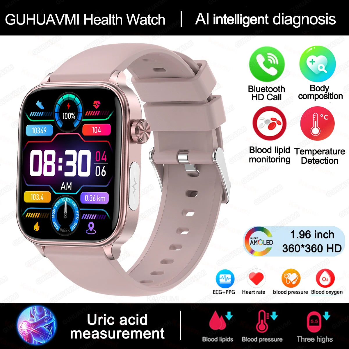 2025 New ECG+PPG Monitoring Smart Watch Women Blood pressure Blood Lipid Uric Acid Women Menstrual Health Tracker Smartwatches - TechSmartX
