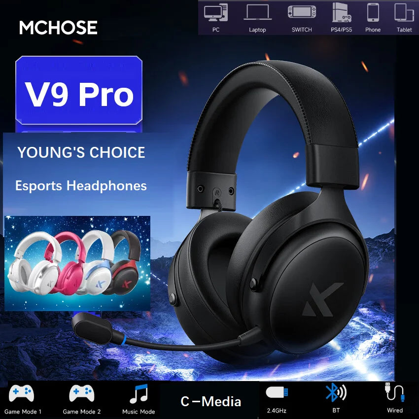 Original MCHOSE V9 PRO Music Esports Gaming Headphones 3-mode Wireless Noise Reduction Mic Customized Head-mounted - TechSmartX