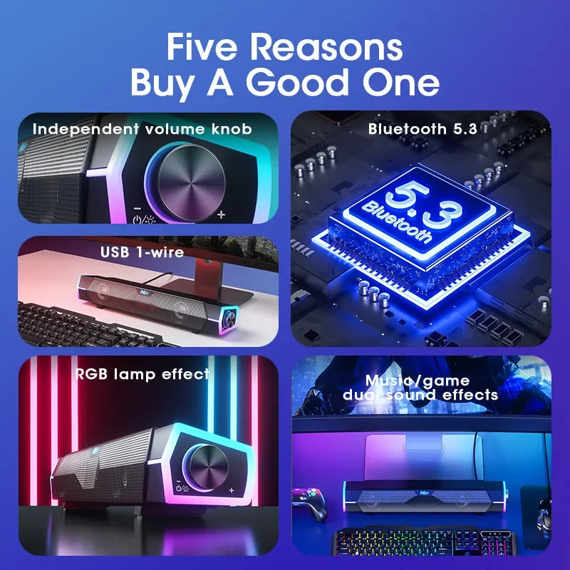 4D Computer Speakers Bluetooth 5.0 Wired Loudspeaker Surround Soundbar Speaker Stereo Subwoofer Sound bar for Laptop Notebook PC - TechSmartX