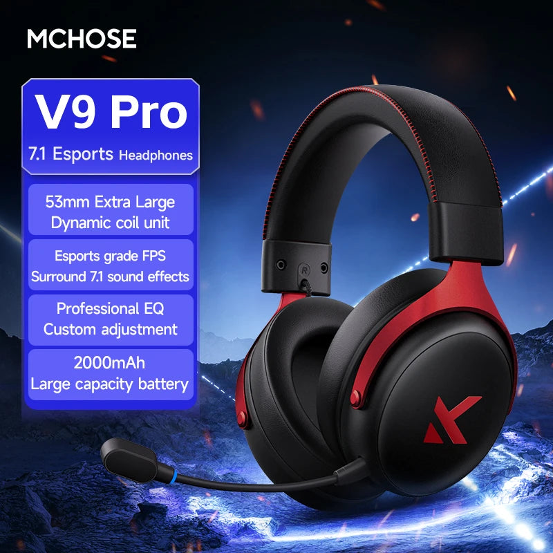 MCHOSE V9 Pro Gaming Headset, Over-Ear Quad-Mode Wireless Bluetooth Headphones for PC with Microphone (Delta Style) - TechSmartX
