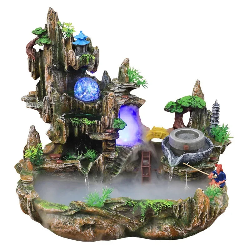 Mountain View Rockery Fountain circolazione dell'acqua piccolo acquario giardino Bonsai decorazione Lucky Feng Shui Ornaments - TechSmartX