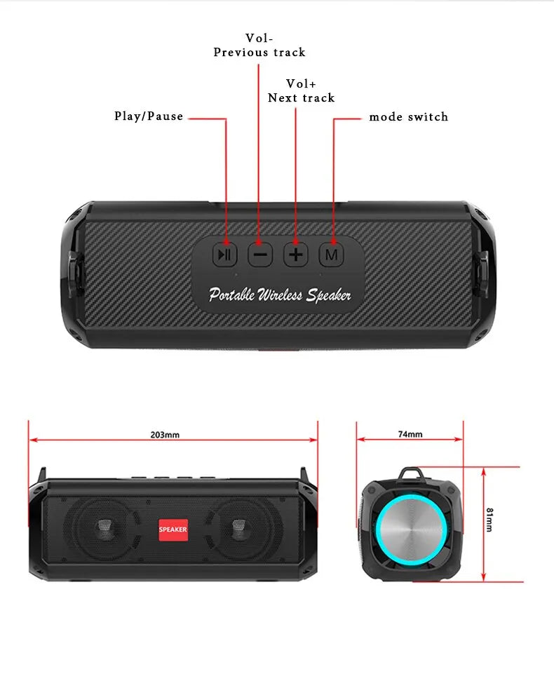 Popular Rockmia RGB LED Lights Speaker EBS-045 BT 5.0 Portable Wireless Bluetooth Music Player Micrphone Built TF Card Support - TechSmartX