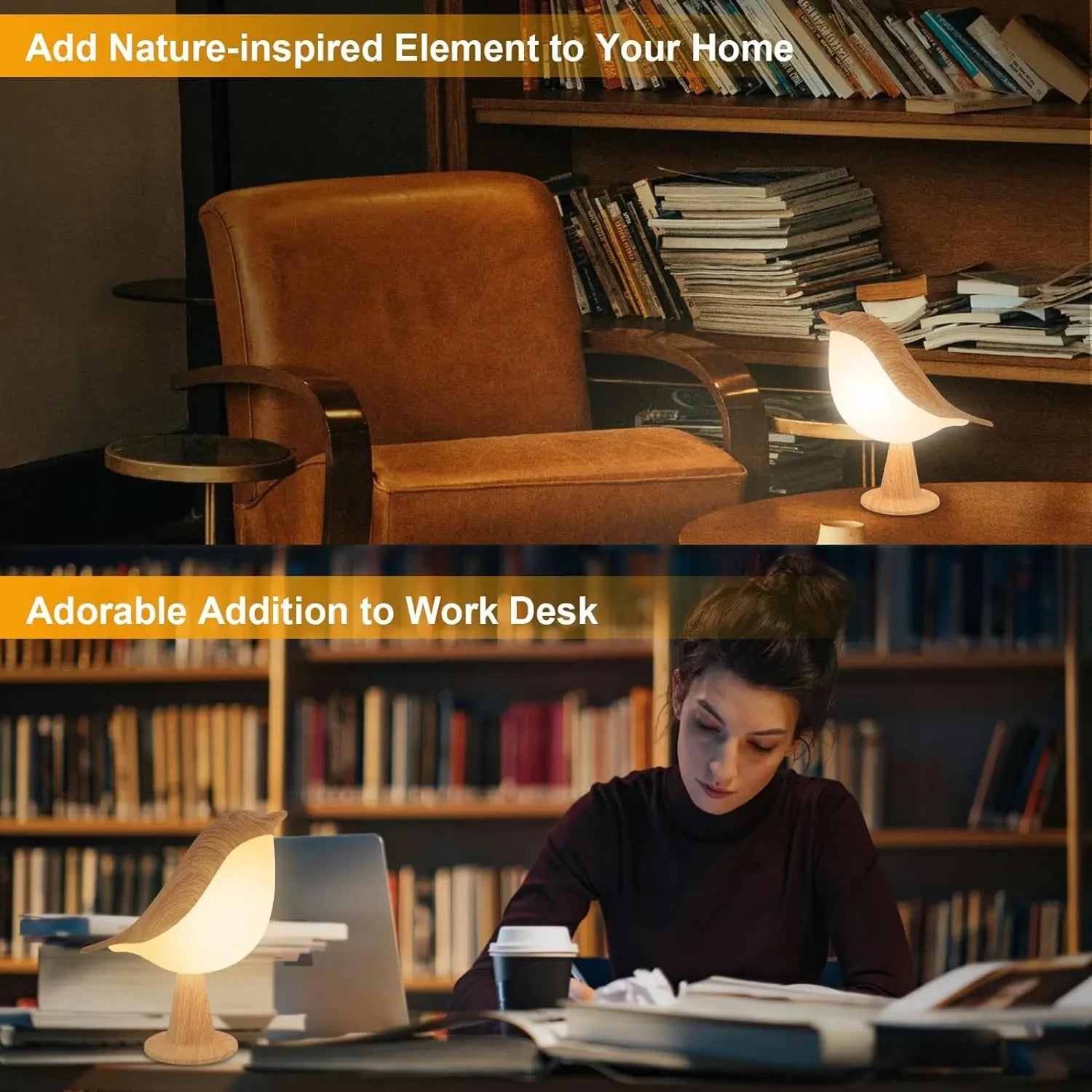 Small Desk Lamp, Bird Lamp Bedside Lamps with 3 Color Temperature and Touch Sensor,Cordless Lamp Kids Night Light - TechSmartX