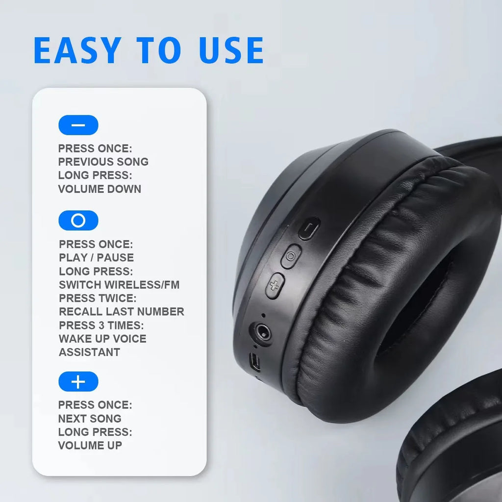 #Wireless Bluetooth 5.3 Headphones Over Ear HIFI Stereo Headsets True Sport Gamer Earphone TF/AUX Music Player with HD Mic Gifts - TechSmartX