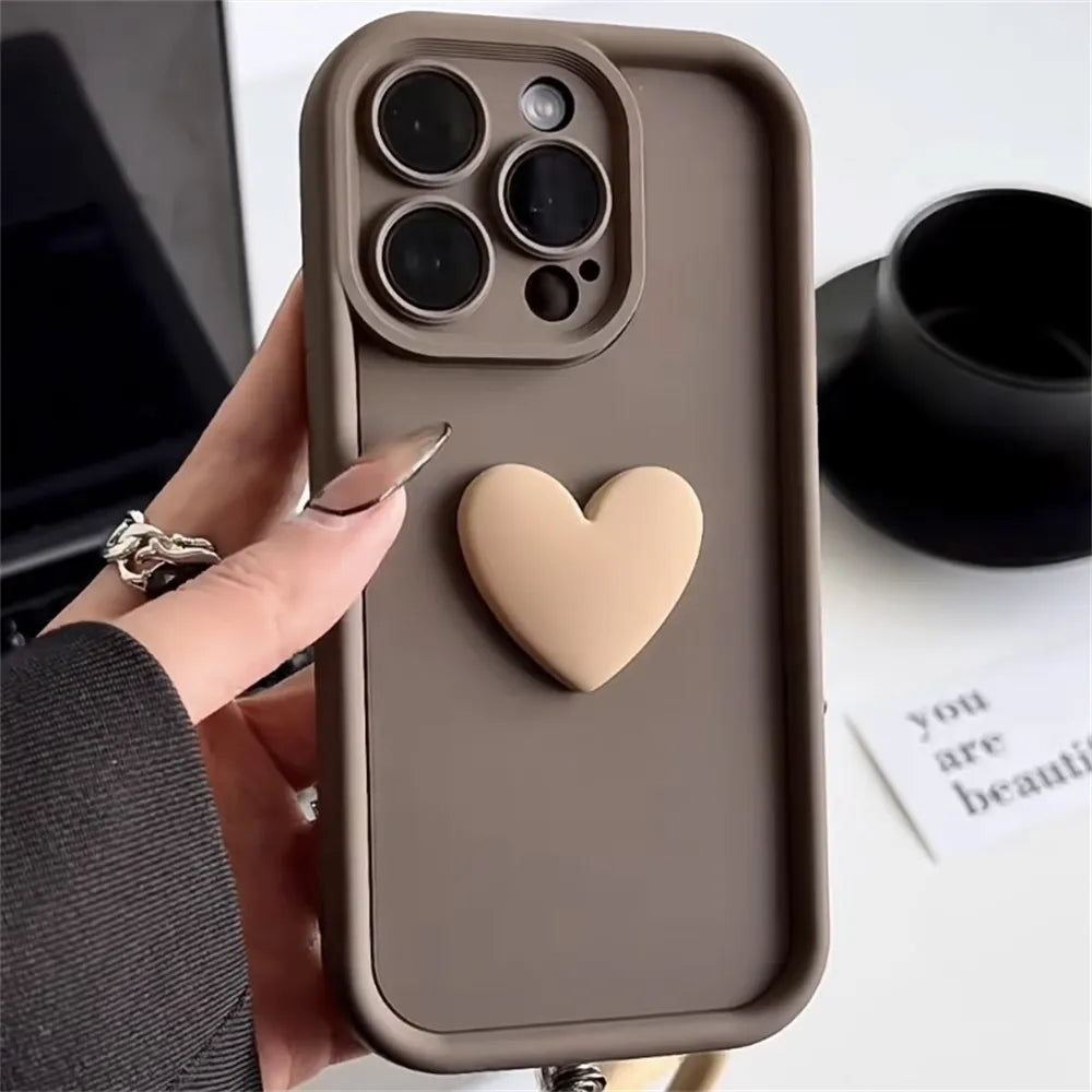 Luxury Cute 3D Love Heart Silicone Phone Case For iPhone 17 Air 16 15 13 12 11 14 Pro Max XR 16 Plus Shockproof Candy Back Cover
