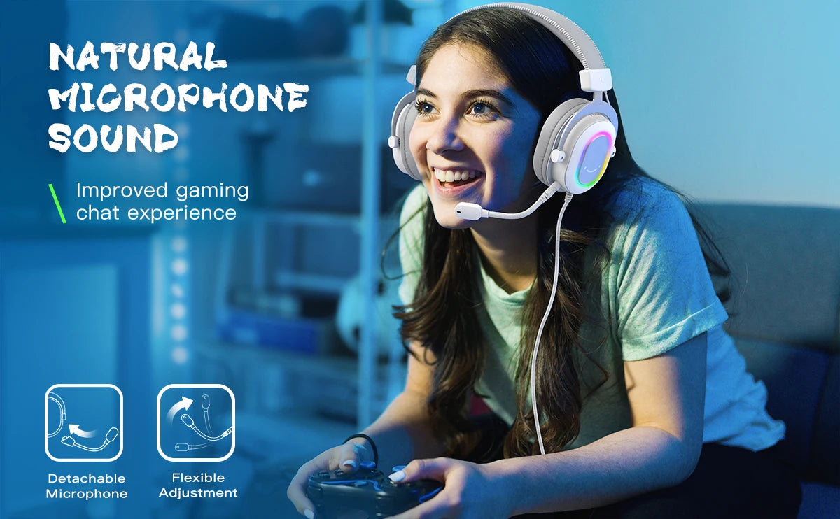 FIFINE RGB Gaming Headset with 7.1 Surround Sound/3-EQ/MIC,Over-ear Headphone with In-line Control for PC PS4 PS5 Ampligame-H6W - TechSmartX