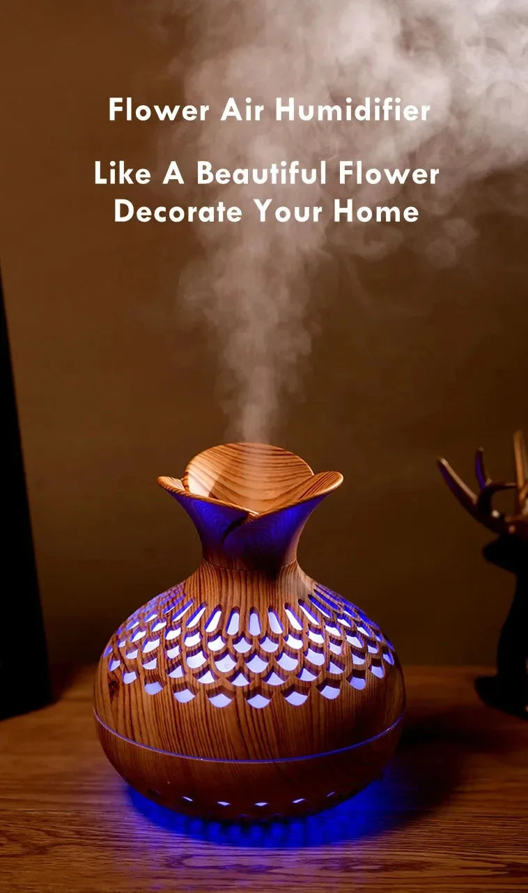 New unique elegant creative wood grain flower humidifier USB mini silent home office desktop colorful wisp empty aroma diffuser - TechSmartX