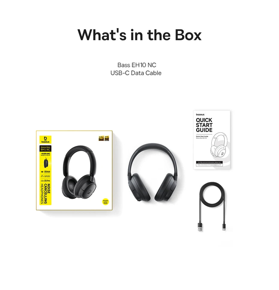 Baseus Bowie H1s Wireless Headphones Bluetooth 5.4 Noise Canceling 46dB Over Ear Headset Hi-Res Spatial Audio Earphone 120H Time - TechSmartX