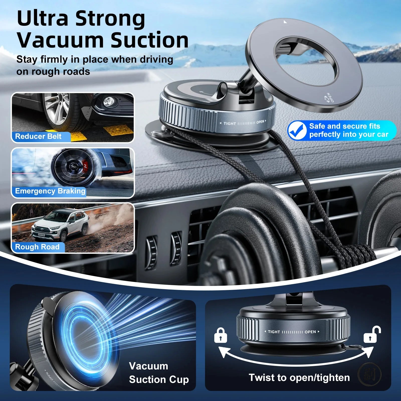 Car Phone Magnetic Stand Mechanical Vacuum Suction Cup Rotate 360° Magnetic Adsorption Bracket Navigation Universal Holder - TechSmartX