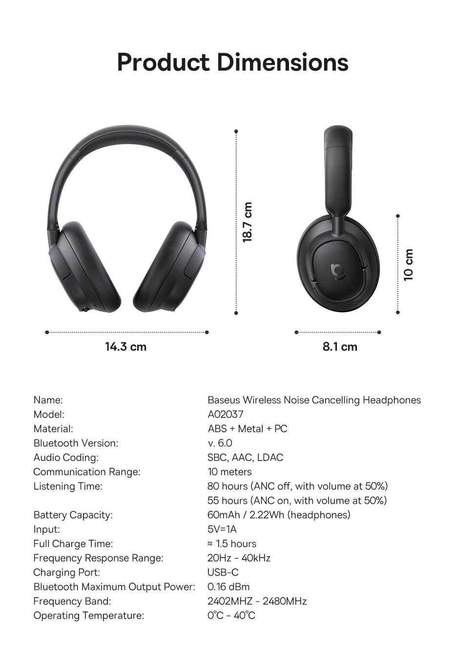Baseus Bowie H1s Wireless Headphones Bluetooth 5.4 Noise Canceling 46dB Over Ear Headset Hi-Res Spatial Audio Earphone 120H Time - TechSmartX
