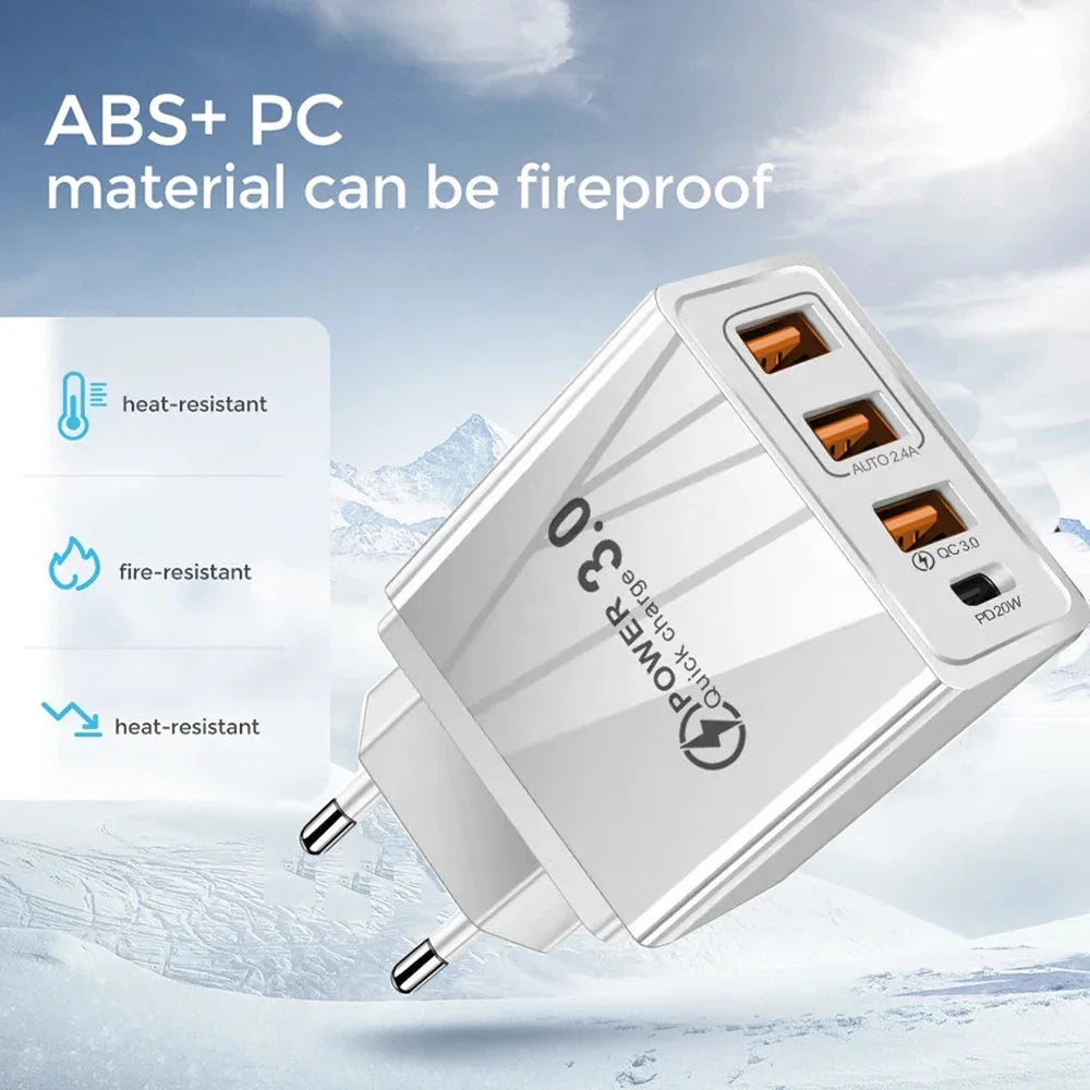 48W USB QC 3.0 Charger Type C PD Fast Charge For iPhone 12 13 Max Samsung S21 Huawei Xiaomi Mobile Phone EU/US Plug Wall Charger