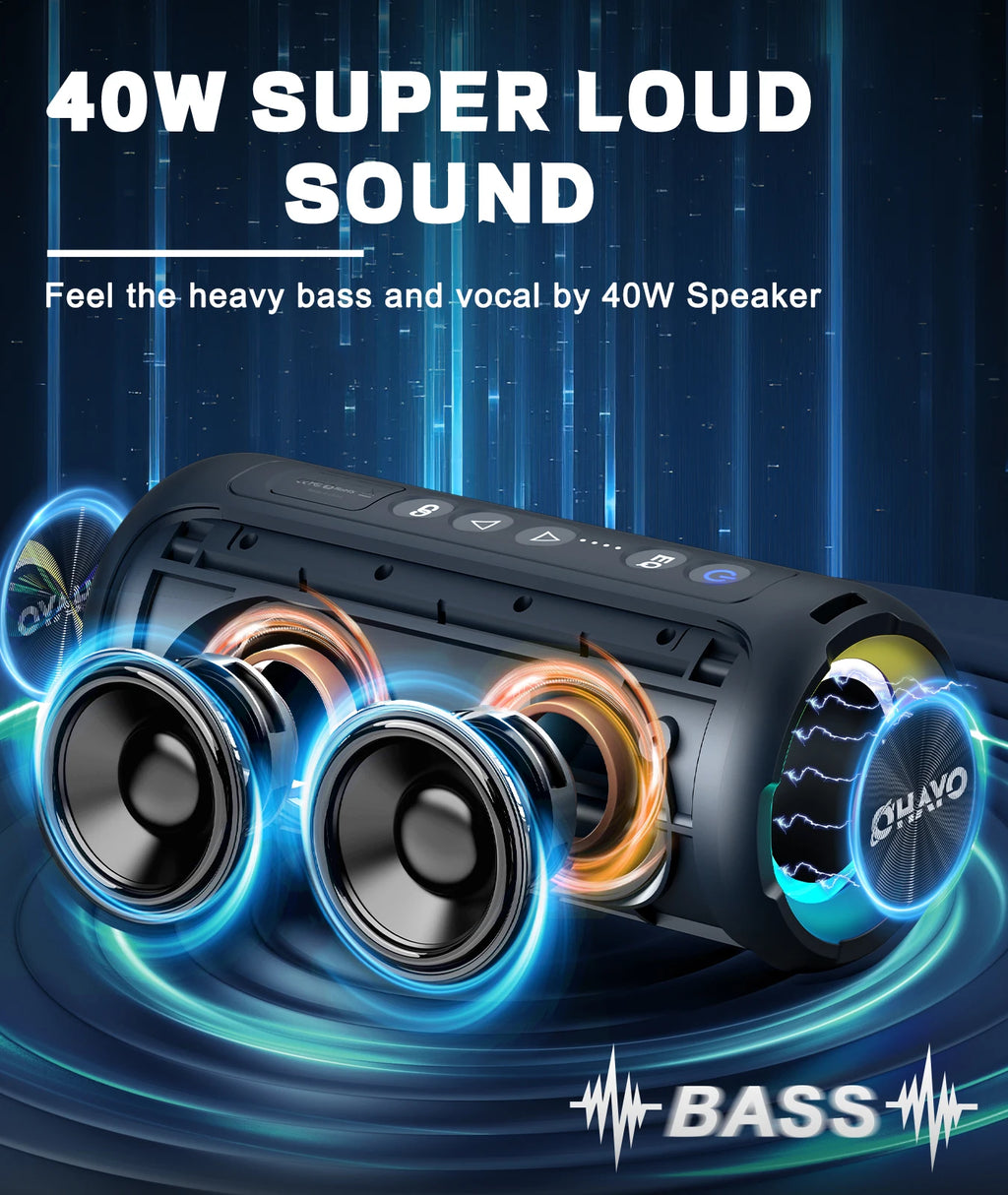 Ortizan X8 Pro Bluetooth Speaker Portable with 40W Stereo Sound,Rich Bass,IPX7 Waterproof, 30H Playtime, Mixed Color Lights,3 EQ - TechSmartX
