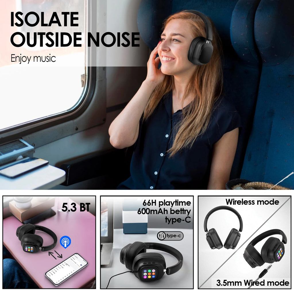 Siindoo NEWEST ANC930Plus Hybrid ANC Wireless Headphone, With Multi Magnetic Touch Control LED Screen AND APP Download 1GB MP3 - TechSmartX