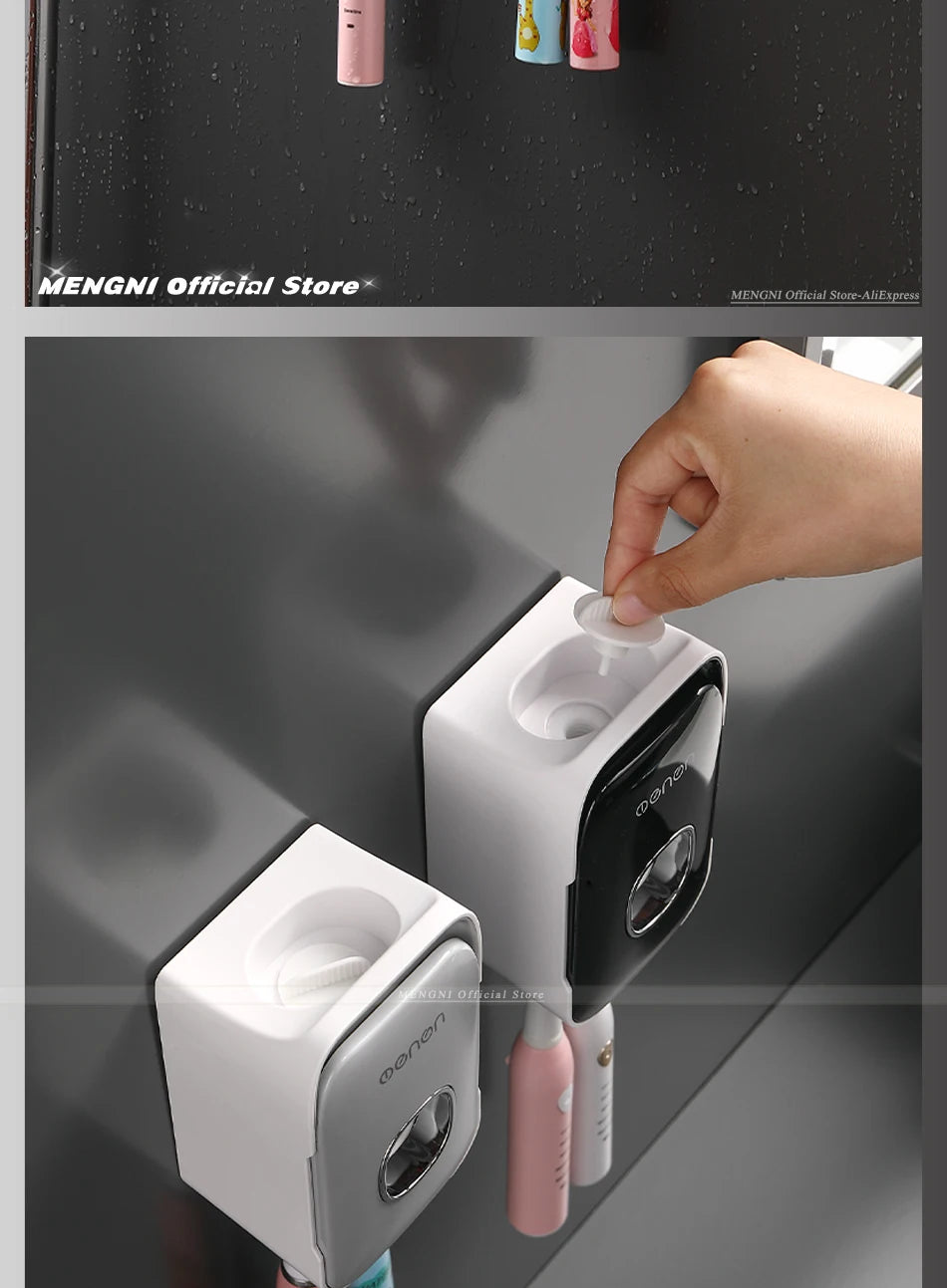 MENGNI Automatic Toothpaste Dispenser Wall-Mounted Bathroom Toothpaste Squeezer Punch-Free Toothbrush Holder Rack Bathroom Acces - TechSmartX