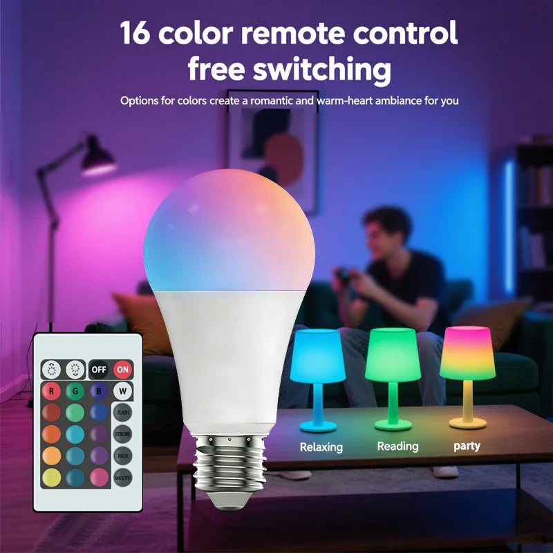 16 Colors RGBW Bulb LED Multicolor Bulb E27 Base 220V Household Lighting Dimmable 24 Key Remote Control Atmosphere Neon Light - TechSmartX