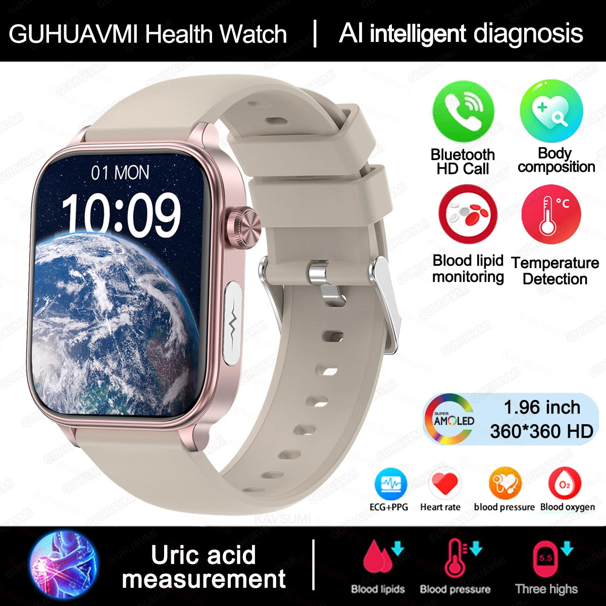2025 New ECG+PPG Monitoring Smart Watch Women Blood pressure Blood Lipid Uric Acid Women Menstrual Health Tracker Smartwatches - TechSmartX