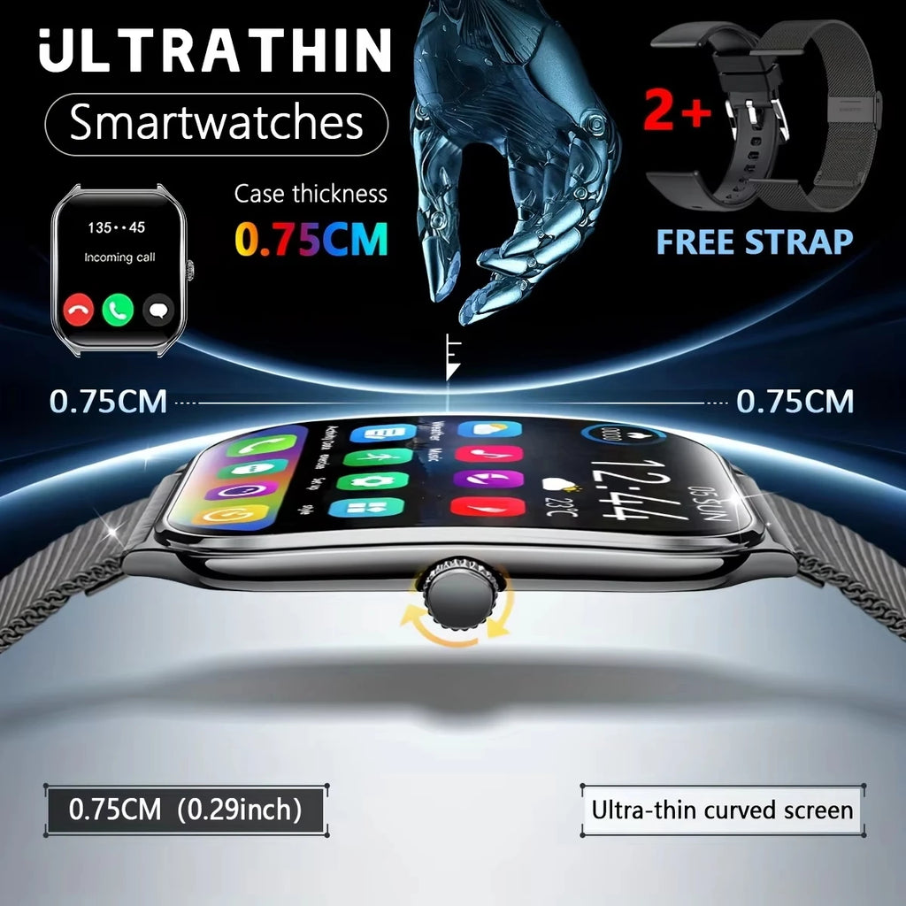 2025 New 7.5MM Ultra Thin Smart Watch Men 1.96"AMOLED Screen Always Show Time Heart Rate Sport Waterproof BT Call Smartwatch - TechSmartX