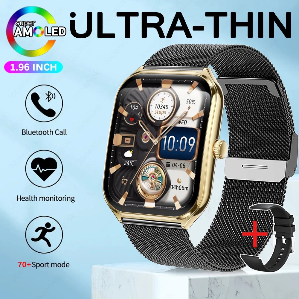 2025 New 7.5MM Ultra Thin Smart Watch Men 1.96"AMOLED Screen Always Show Time Heart Rate Sport Waterproof BT Call Smartwatch - TechSmartX