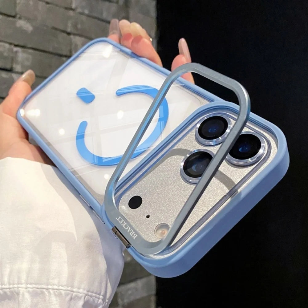 Metal Lens Stand Magnetic For Magsafe Case For iPhone 17 16 15 14 13 12 11Pro Max Plus Air Shockproof Wireless Charge Clear Case