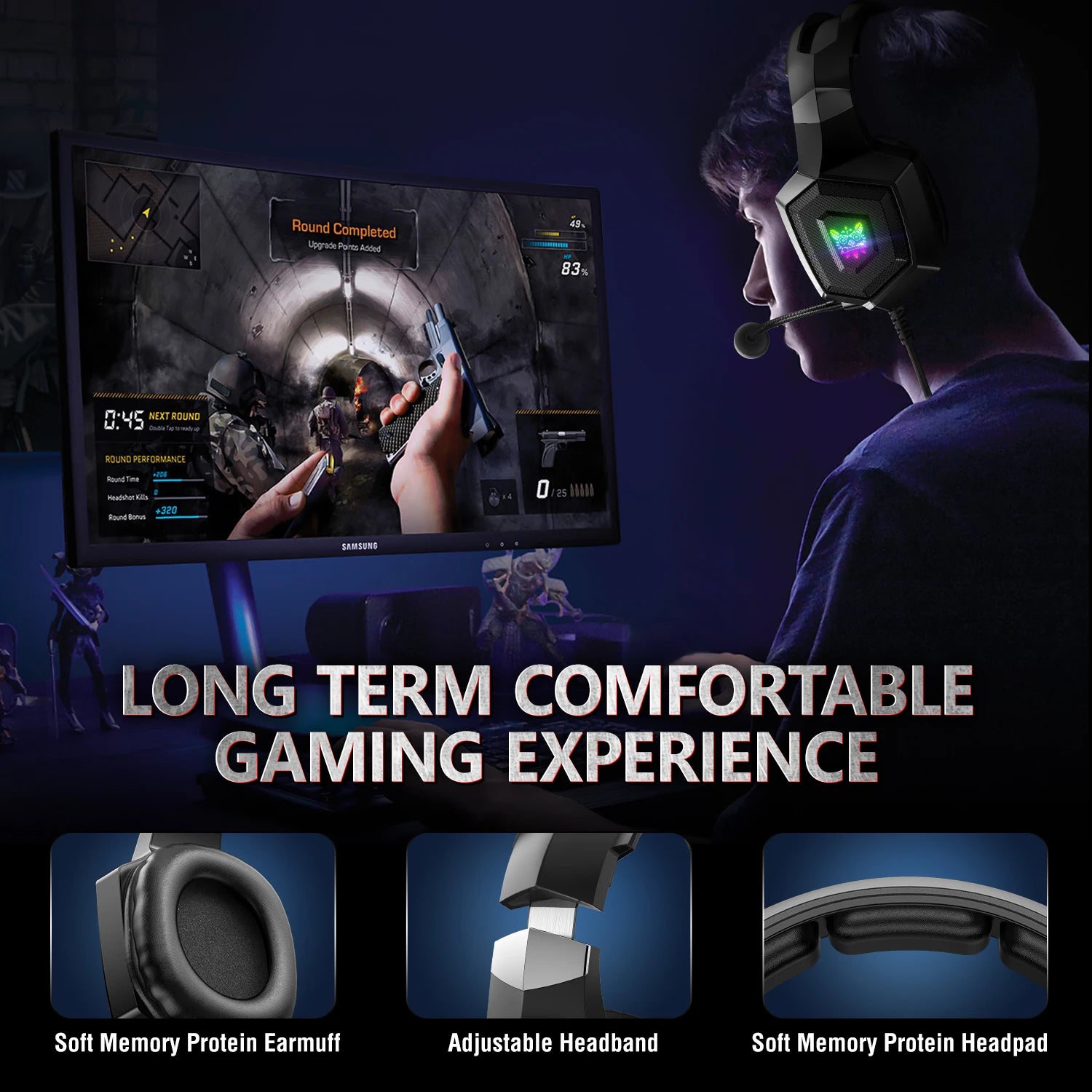 ONIKUMA K8 Gaming Headphones with Flexible HD Mic RGB Light Surround Sound Over-Ear Wired Headset Gamer for PC Gaming Xbox - TechSmartX