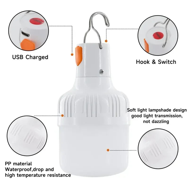 Outdoor USB Rechargeable LED Lamp Bulbs High Brightness Emergency Light Hook Up Camping Fishing Portable Lantern Night Lights - TechSmartX