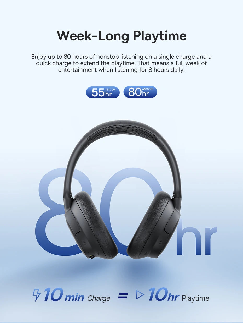 Baseus Bowie H1s Wireless Headphones Bluetooth 5.4 Noise Canceling 46dB Over Ear Headset Hi-Res Spatial Audio Earphone 120H Time - TechSmartX