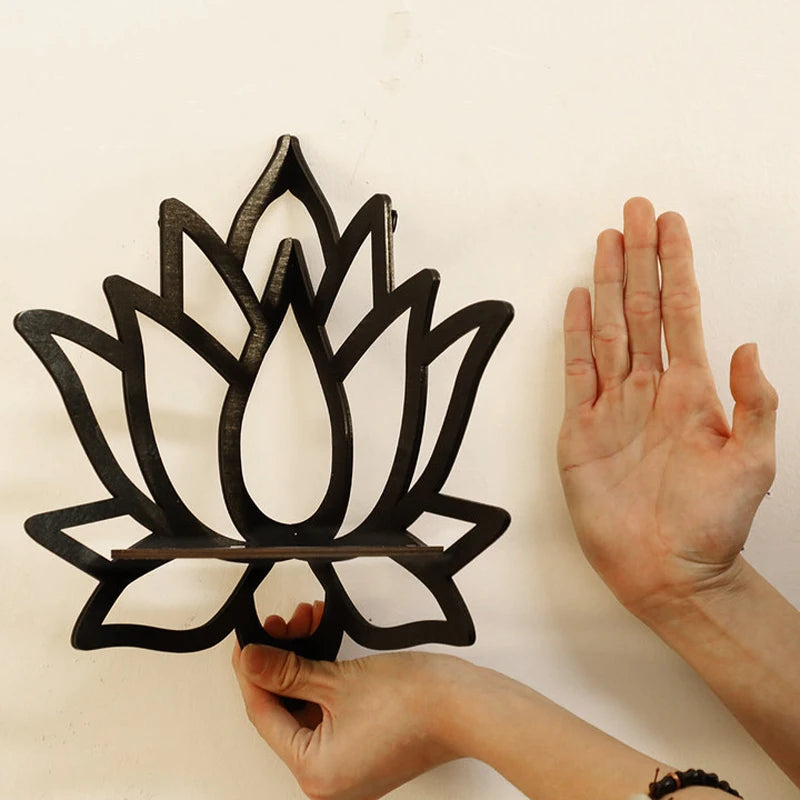 Wooden Lotus Hollow Decorative Rack Aromatherapy Organiser Essential Oil Candle Holder Wall Mounted Shelf Corner Shelf - TechSmartX