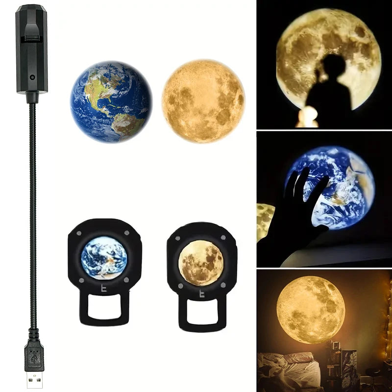 USB Ceiling Moon Earth Projection Atmosphere Light Starry Sky Lamp Night Light Romantic Bedroom Decoration Galaxy Projector - TechSmartX